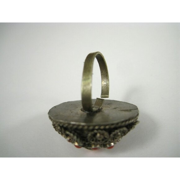Vintage Silver Tone Ring Floral Glass Adjustable Fit Artisan Statement Size 6 - Picture 8 of 9